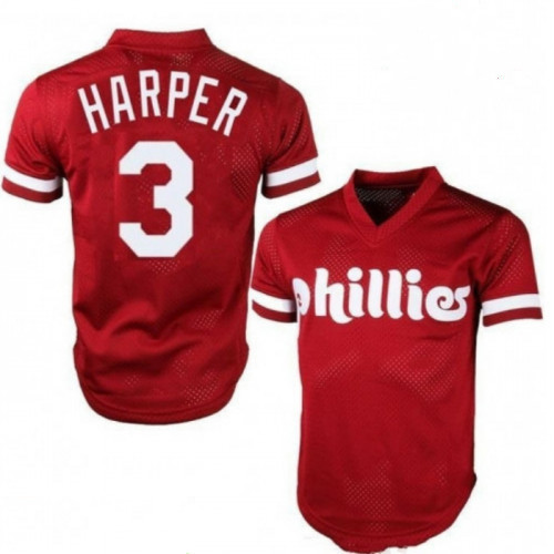 Philadelphia Phillies #3 Bryce Harper Majestic On-Field Red Stitched Jersey - Zenithce