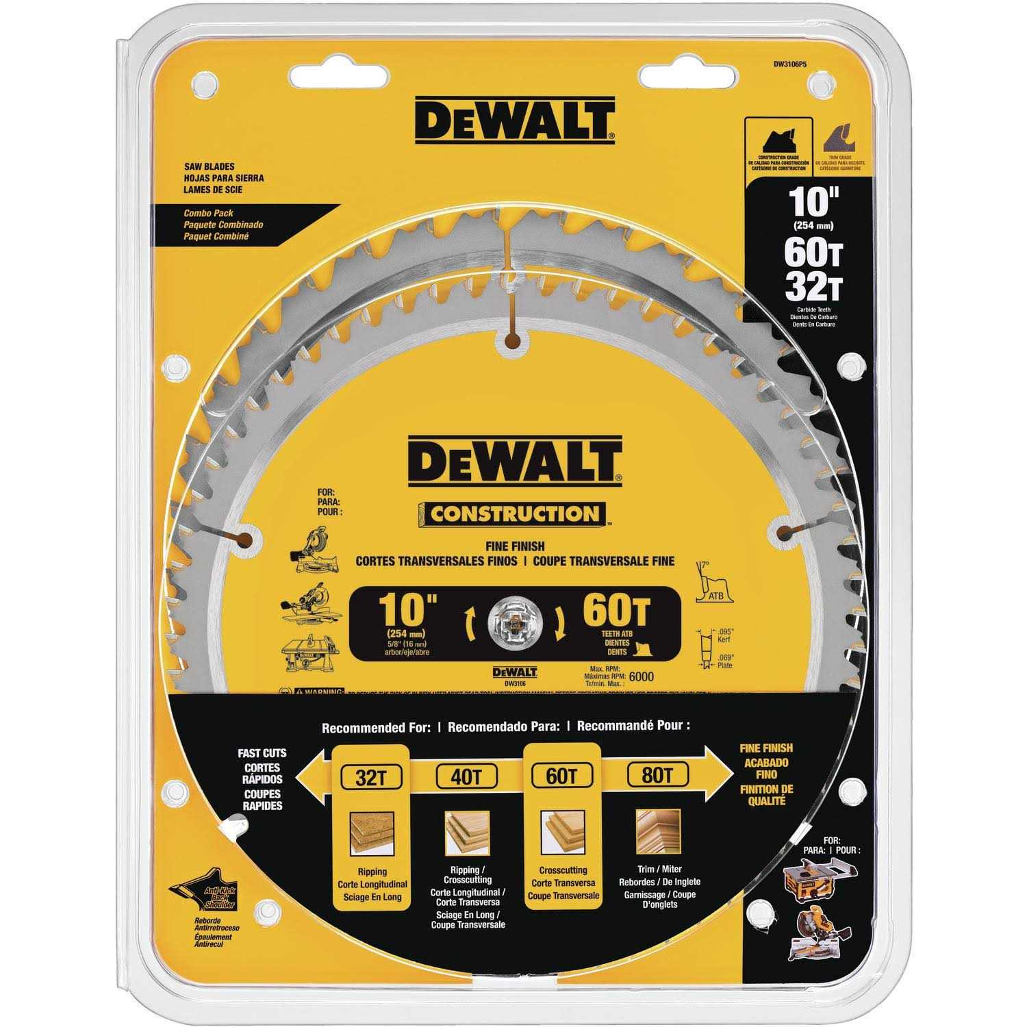 DW 10-in 60T and 10-in 32T Saw Blade - Zenithce