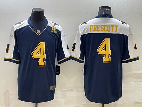 Dallas Cowboys #4 Dak Prescott Navy Gold Edition With 1960 Patch Limited Stitched Football Jersey - Zenithce