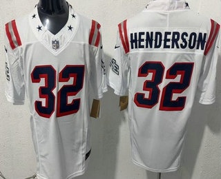New England Patriots #32 TreVeyon Henderson Limited White Rivalries FUSE Vapor Jersey - Zenithce