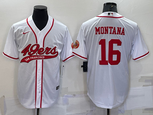 San Francisco 49ers #16 Joe Montana White With Patch Cool Base Stitched Baseball Jersey - Zenithce
