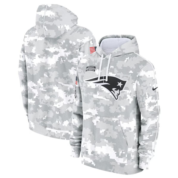 New England Patriots 2024 Arctic Camo Salute To Service Club Fleece Pullover Hoodie - Zenithce