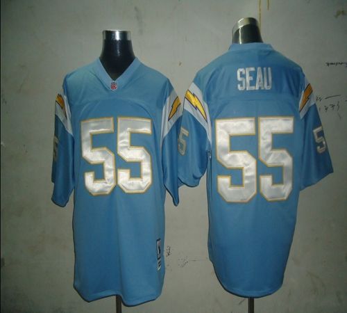 Mitchell And Ness Chargers #55 Junior Seau Light Blue Stitched Jersey - Zenithce