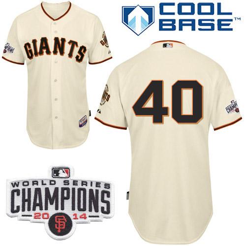 Giants #40 Madison Bumgarner Cream Cool Base W 2014 World Series Champions Patch Stitched Jersey - Zenithce