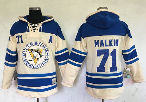Penguins #71 Evgeni Malkin Cream Sawyer Hooded Sweatshirt Stitched Jersey - Zenithce
