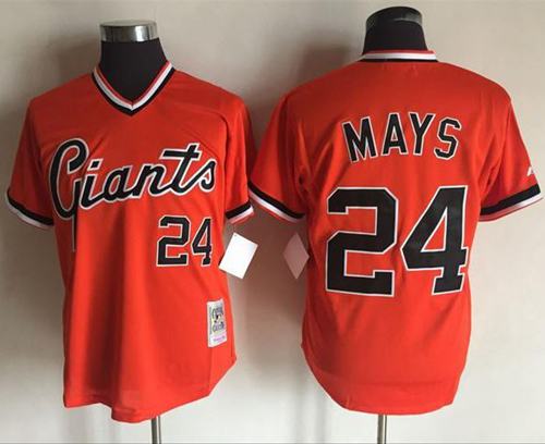 Mitchell And Ness Giants #24 Willie Mays Orange Throwback Stitched Jerseys - Zenithce