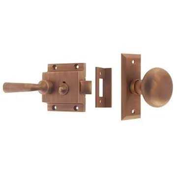 Restorers Classic Brass Screen Door Rim Latch with Knob & Lever - Zenithce