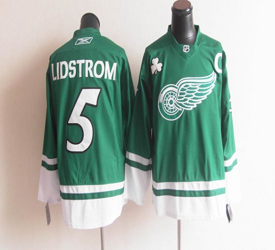 Red Wings St Patty's Day #5 Nicklas Lidstrom Green Stitched Jersey - Zenithce