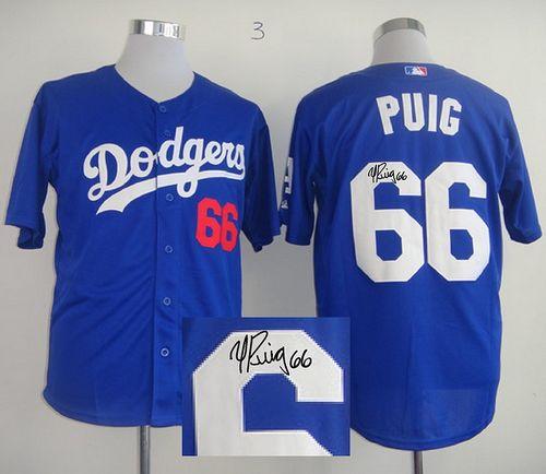Dodgers #66 Yasiel Puig Blue Cool Base Autographed Stitched Jersey - Zenithce