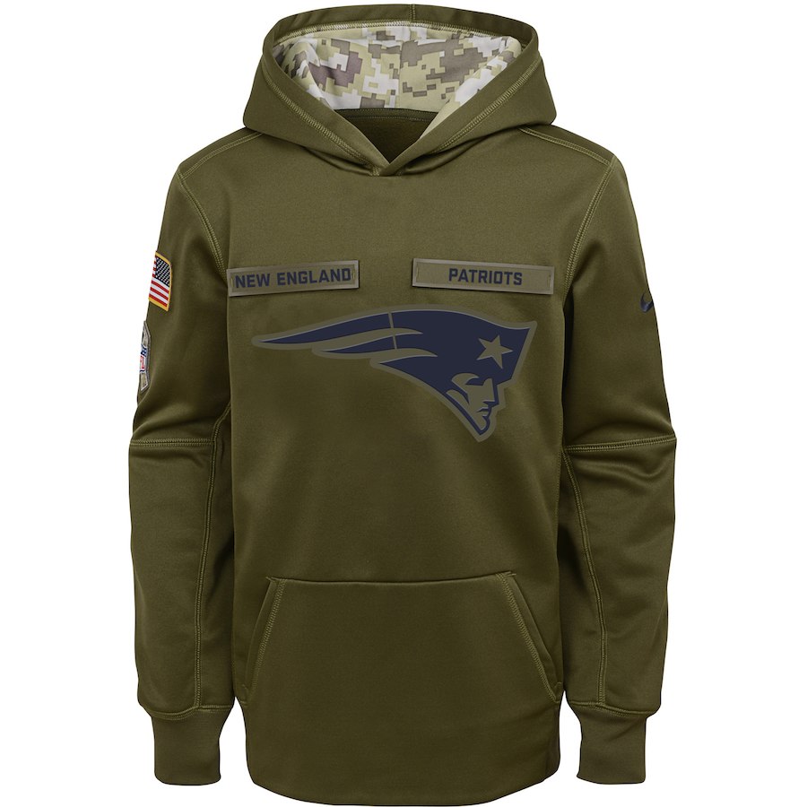 Youth New England Patriots Olive Salute To Service Pullover Performance NFL Hoodie - Zenithce
