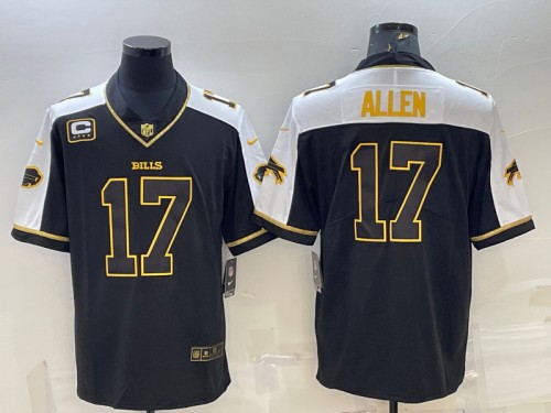 Buffalo Bills #17 Josh Allen Black Gold With C Patch Thanksgiving Vapor Untouchable Limited Stitched Jersey - Zenithce