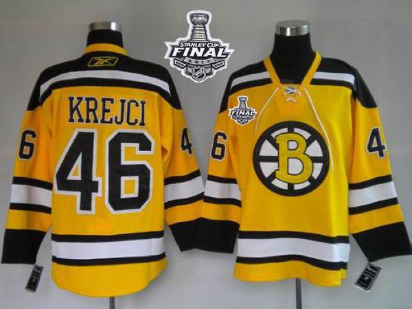 Bruins Stanley Cup Finals Patch #46 David Krejci Stitched Winter Classic Yellow Jersey - Zenithce