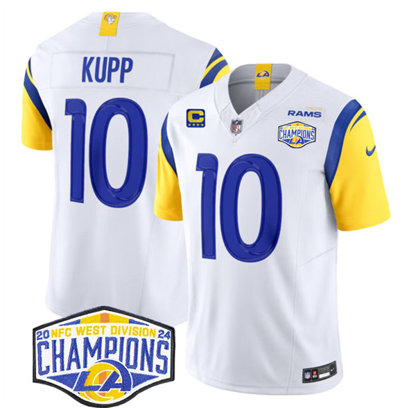 Los Angeles Rams #10 Cooper Kupp White 2024 NFC West Champions With 4-Star C Patch F.U.S.E. Vapor Untouchable Stitched Jersey - Zenithce