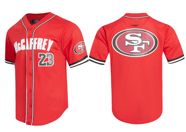 San Francisco 49ers #23 Christian McCaffrey Mesh Button-Up Stitched Jersey - Zenithce