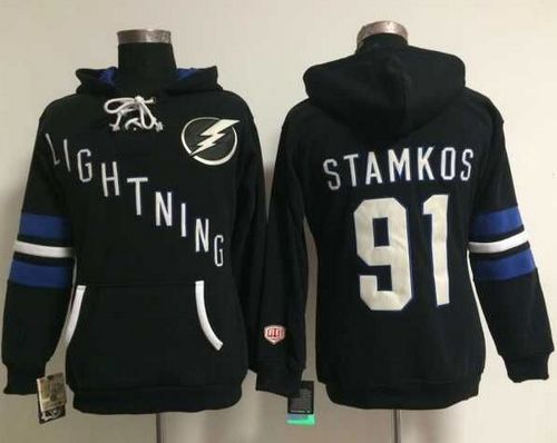 Tampa Bay Lightning #91 Steven Stamkos Black Women's Old Time Heidi NHL Hoodie - Zenithce
