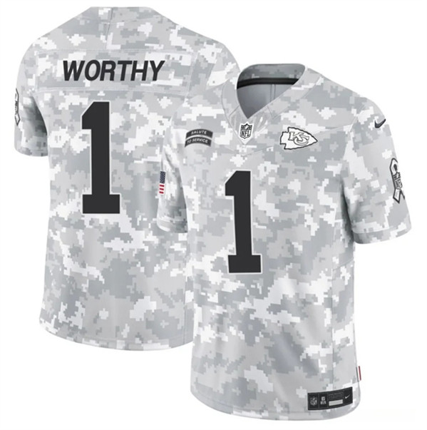 Kansas City Chiefs #1 Xavier Worthy Arctic Camo 2024 F.U.S.E. Salute To Service Limited Stitched Jersey - Zenithce
