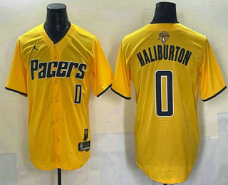 Indiana Pacers #0 Tyrese Haliburton Yellow 2025 Finals Vapor Stitched Baseball Jersey - Zenithce
