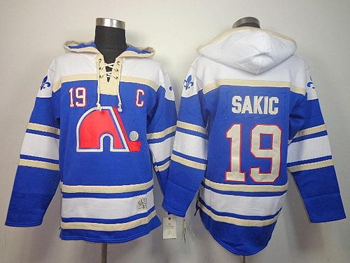 Nordiques #19 Joe Sakic Light Blue Sawyer Hooded Sweatshirt Stitched Jersey - Zenithce