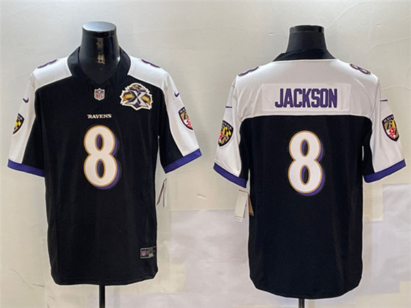 Baltimore Ravens #8 Lamar Jackson Black White 2023 F.U.S.E With Patch Throwback Vapor Limited Jersey - Zenithce