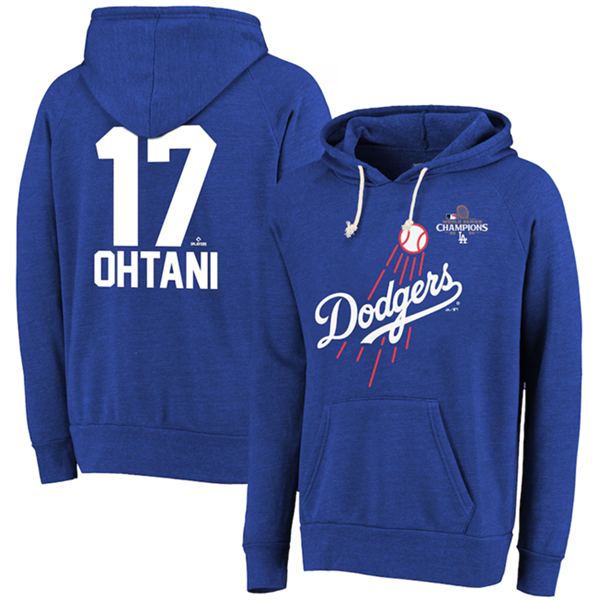 Los Angeles Dodgers #17 Shohei Ohtani Royal 2024 World Series Champions Name Number Tri-Blend Pullover Hoodie - Zenithce
