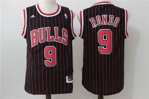 Chicago Bulls #9 Rajon Rondo Black Pinstripe Adidas Revolution 30 Swingman Stitched Jersey - Zenithce