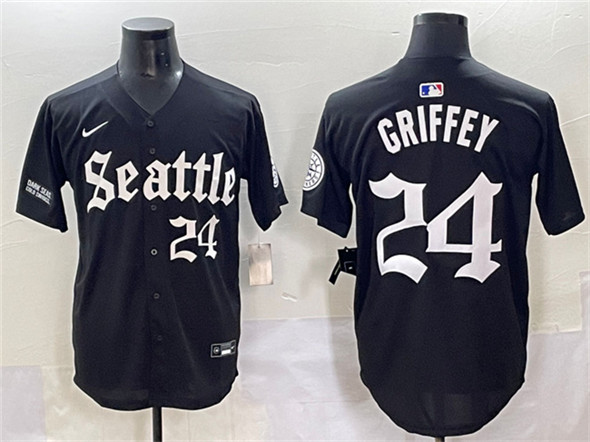 Seattle Mariners #24 Ken Griffey Jr. Black 'Deep Sea Gothic Edition' Vapor Premier Limited Stitched Jersey - Zenithce