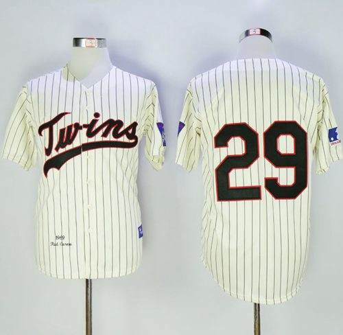 Mitchell And Ness 1969 Twins #29 Rod Carew Cream Throwback Stitched Jersey - Zenithce
