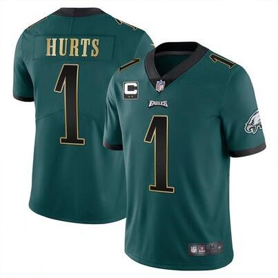Philadelphia Eagles #1 Jalen Hurts Green Golden 2-Star C Patch Vapor Untouchable Limited Stitched Jersey - Zenithce