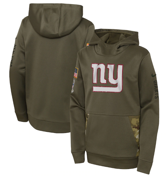 Youth New York Giants 2022 Olive Salute To Service Therma Performance Pullover Hoodie - Zenithce