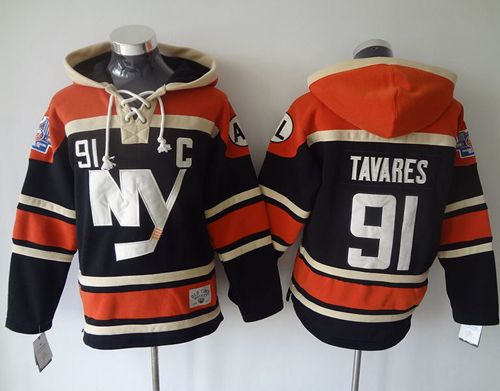 Islanders #91 John Tavares Dark Blue Sawyer Hooded Sweatshirt Stitched Jersey - Zenithce