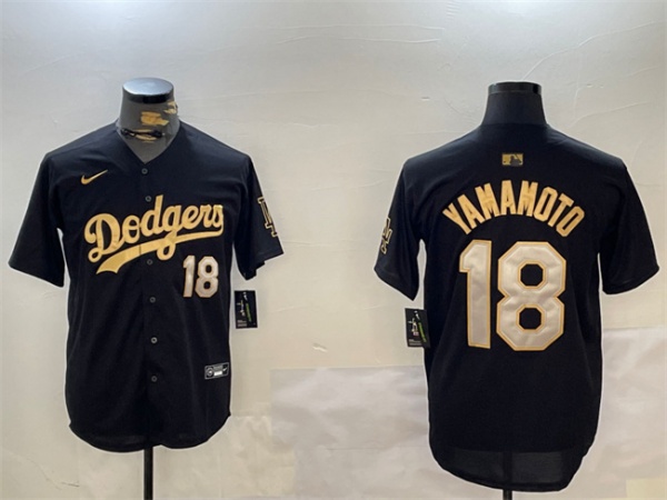Los Angeles Dodgers #18 Yoshinobu Yamamoto Black Gold Limited Stitched Jersey - Zenithce
