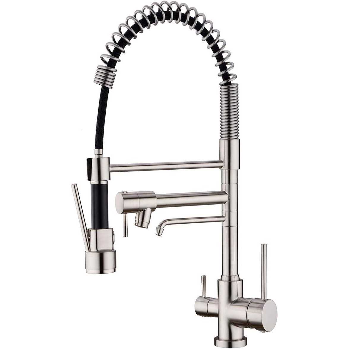 Delle Rosa Kitchen Faucet, 3 Way Drinking Water Faucet, 3 in 1 Water Purifier Faucets, High Arc and Dual Handles Commercial Kitchen Faucet Brushed - Zenithce