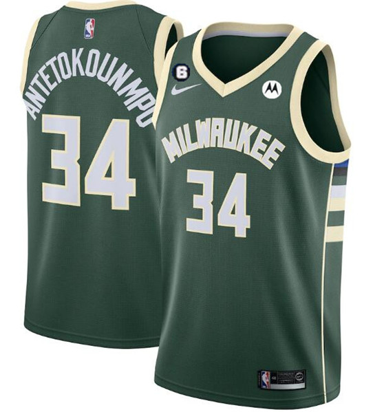 Milwaukee Bucks #34 Giannis Antetokounmpo White With No.6 Patch Stitched Jersey - Zenithce