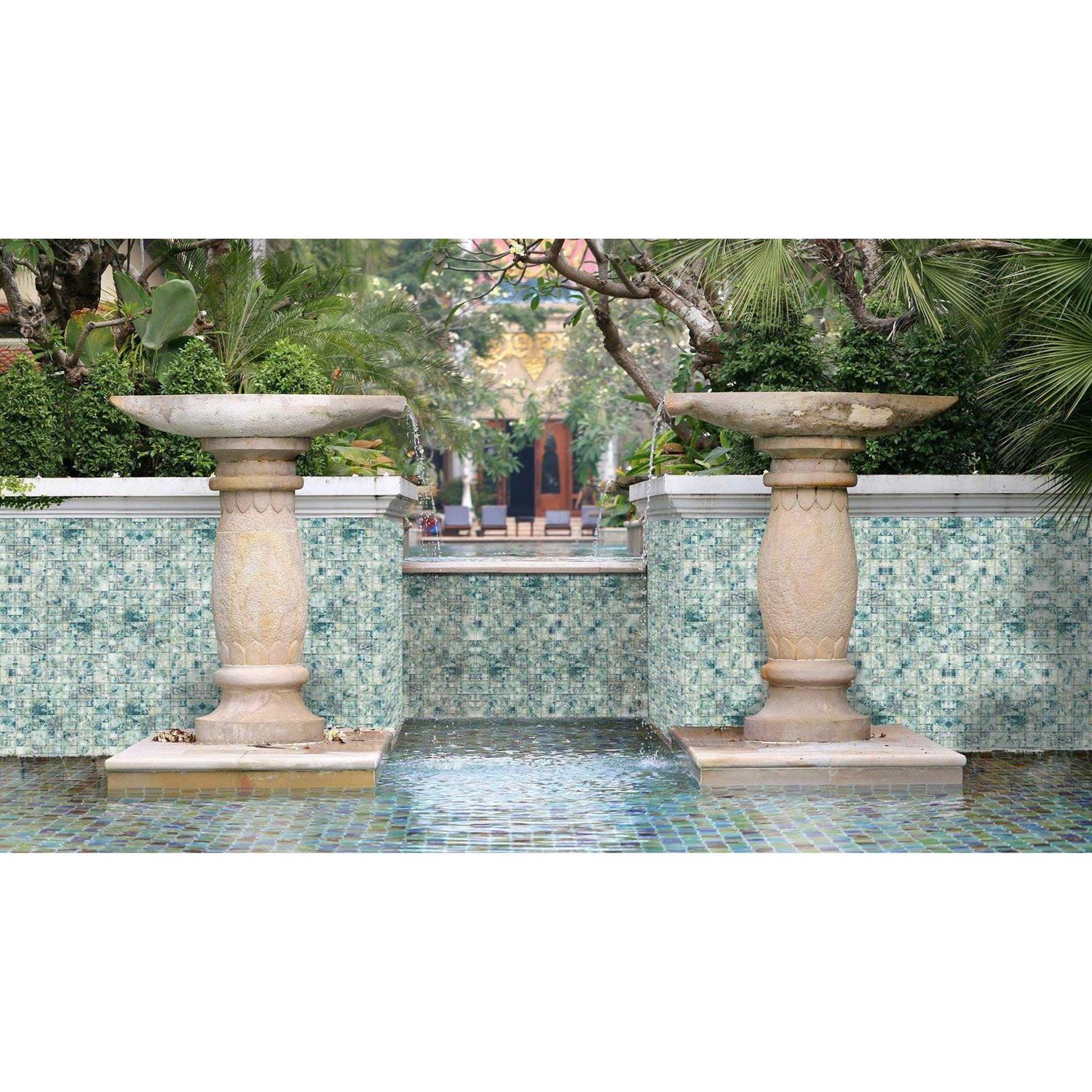 MosaicTileOutlet Translucent Gray Yellow Turquoise Glass Mosaic Tile - Zenithce