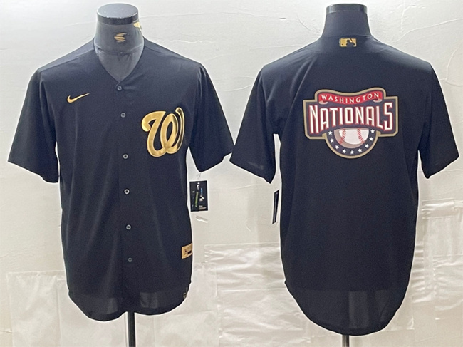 Washington Nationals Black Team Big Logo Cool Base Stitched Jersey - Zenithce