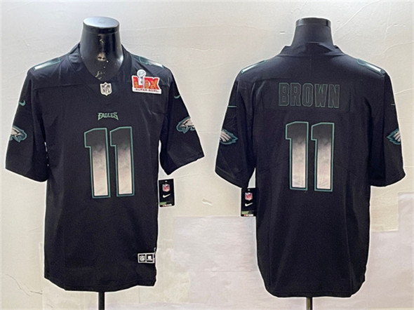 Philadelphia Eagles #11 A. J. Brown Black 2025 Super Bowl LIX Patch Smoke Fashion Vapor Untouchable Limited Stitched Jersey - Zenithce