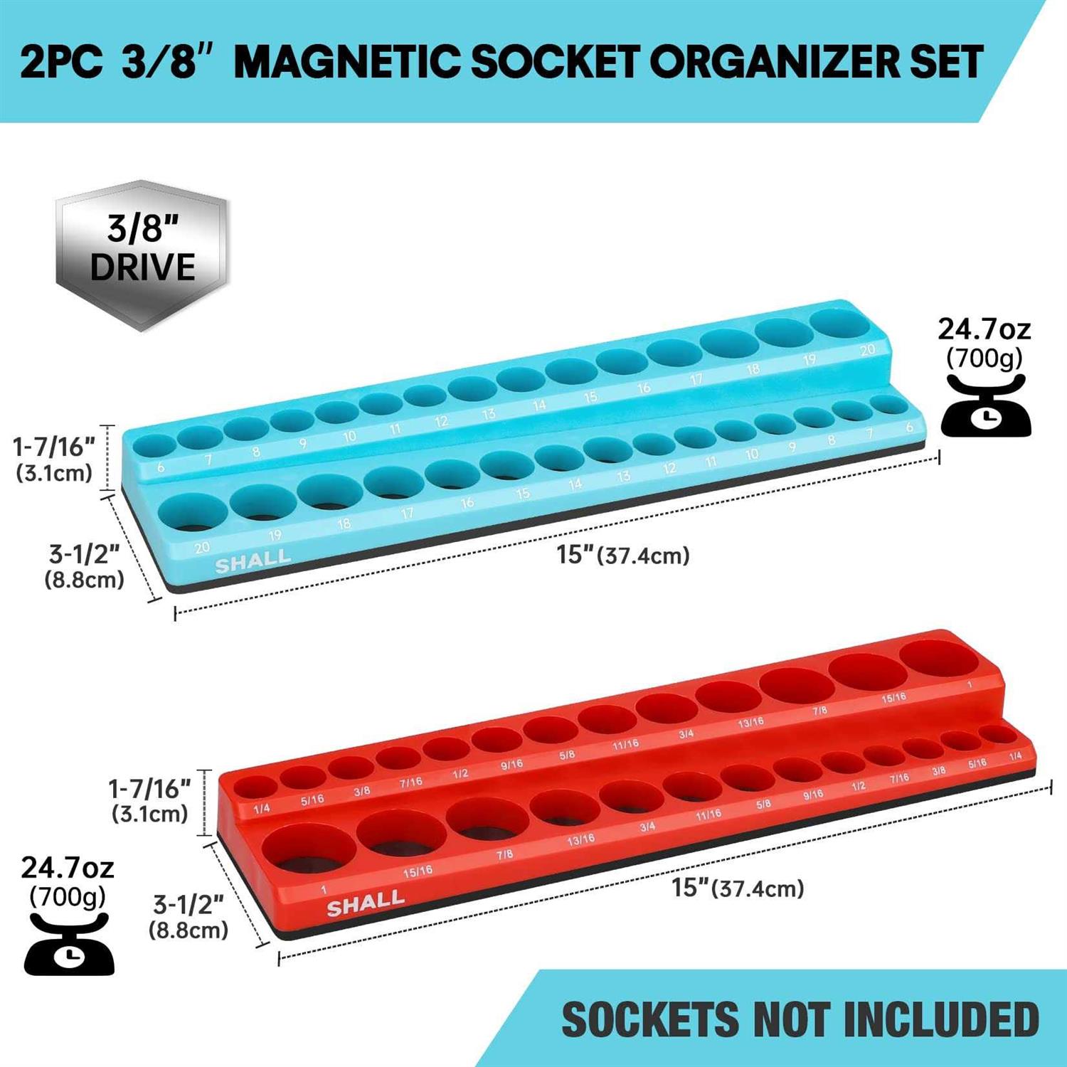 Shall Magnetic Socket Organizer Set 2-Piece SAE & Metric Socket Holders - Zenithce