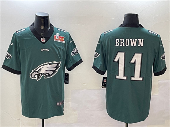 Philadelphia Eagles #11 A. J. Brown Green 2025 Super Bowl LIX Patch Team Big Logo Vapor Untouchable Limited Stitched Jersey - Zenithce