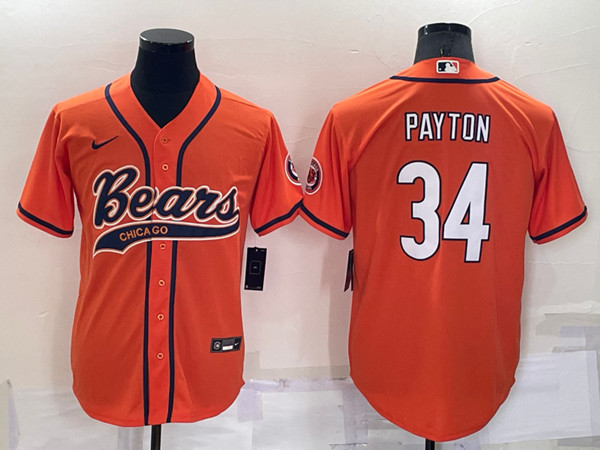 Chicago Bears #34 Walter Payton Orange Cool Base Stitched Baseball Jersey - Zenithce