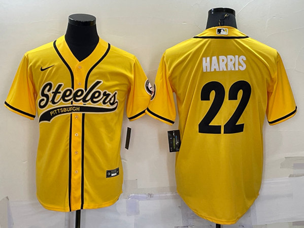 Pittsburgh Steelers #22 Najee Harris Gold With Patch Cool Base Stitched Baseball Jersey - Zenithce