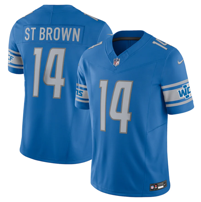Detroit Lions #14 Amon-Ra St. Brown Blue 2023 F.U.S.E. Vapor Untouchable Limited Stitched Jersey - Zenithce