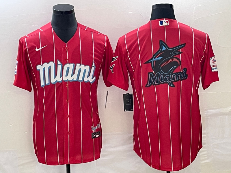 Miami Marlins Red Team Big Logo Cool Base Stitched Jersey - Zenithce