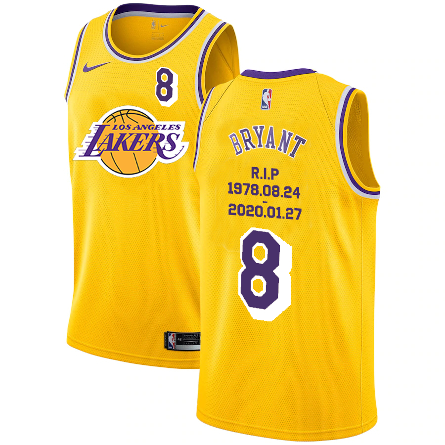 Lakers 8 Kobe Bryant Yellow R.I.P Swingman Jersey - Zenithce