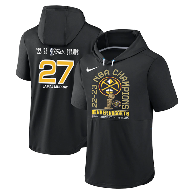 Denver Nuggets #27 Jamal Murray Black Performance Short Sleeve Pullover Hoodie - Zenithce
