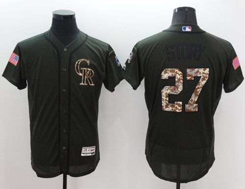 Rockies #27 Trevor Story Green Flexbase Authentic Collection Salute To Service Stitched Jersey - Zenithce