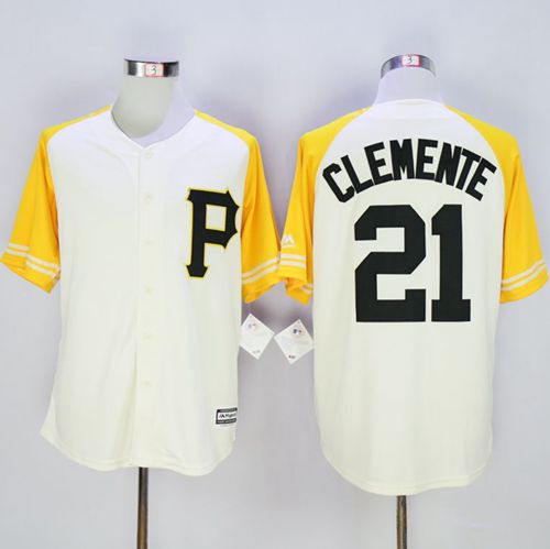 Pirates #21 Roberto Clemente Cream Gold Exclusive New Cool Base Stitched Jersey - Zenithce