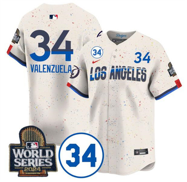 Los Angeles Dodgers #34 Toro Valenzuela Cream 2024 World Series With No. 34 Patch City Connect Limited Stitched Jersey - Zenithce