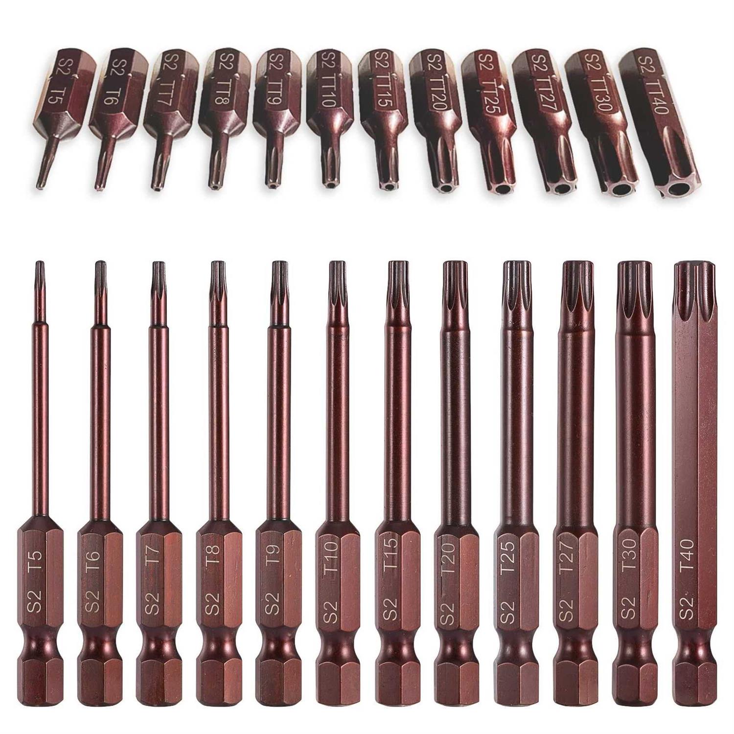 Torx Bit Set, Amartisan 24-Piece Security and Tamper Resistant Star Bits Set S2 Steel, 1 and 2.3 Long T5 - Zenithce