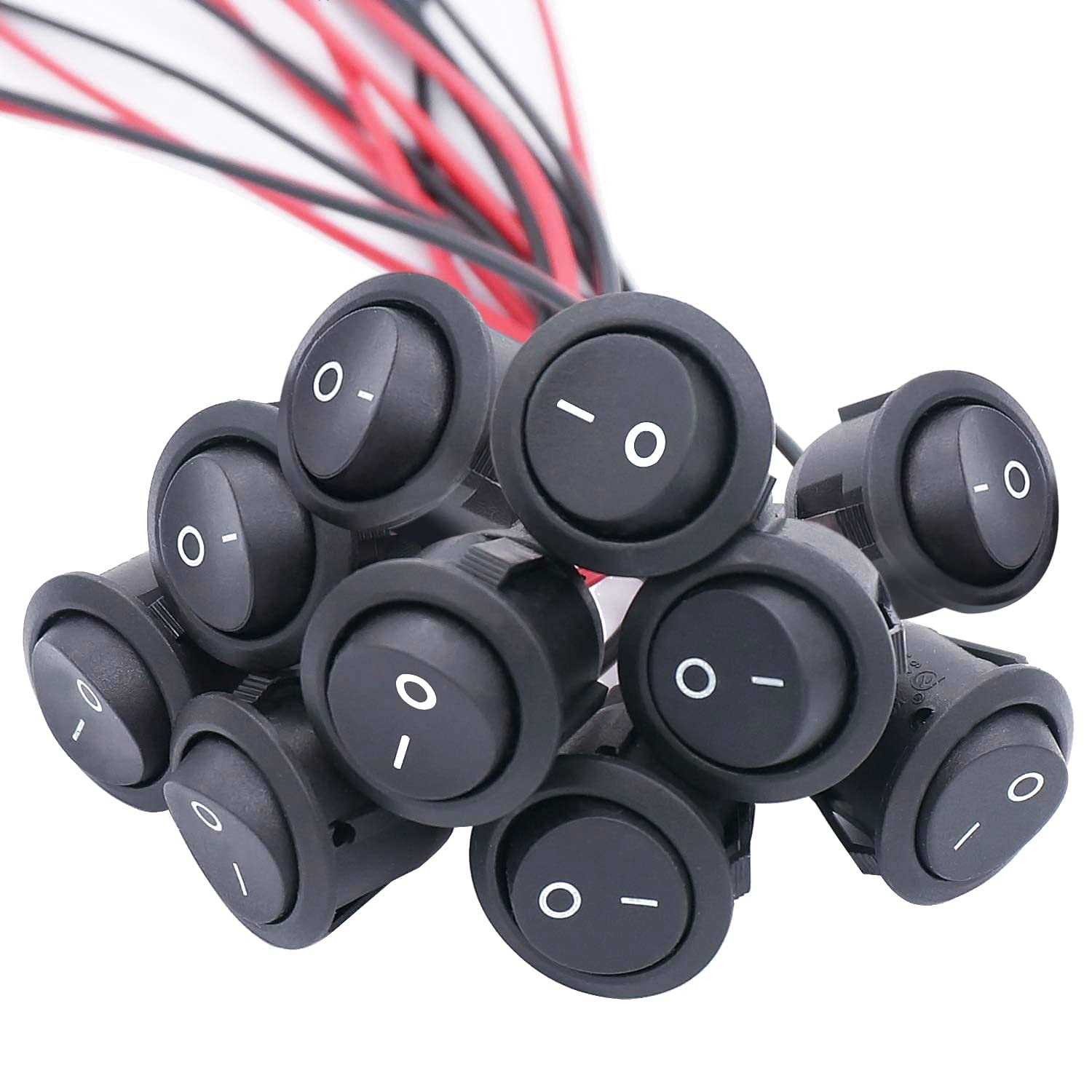 TWTADE 10Pcs Rocker Switch ON/Off 2Pin Latching Square Toggle SPST Switch Snap with Wires KCD1-X-F - Zenithce