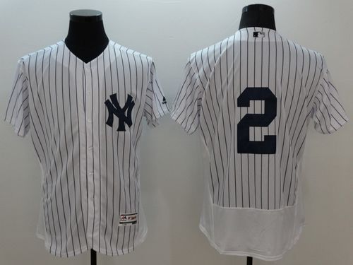 Yankees #2 Derek Jeter White Strip Flexbase Authentic Collection Stitched Jersey - Zenithce